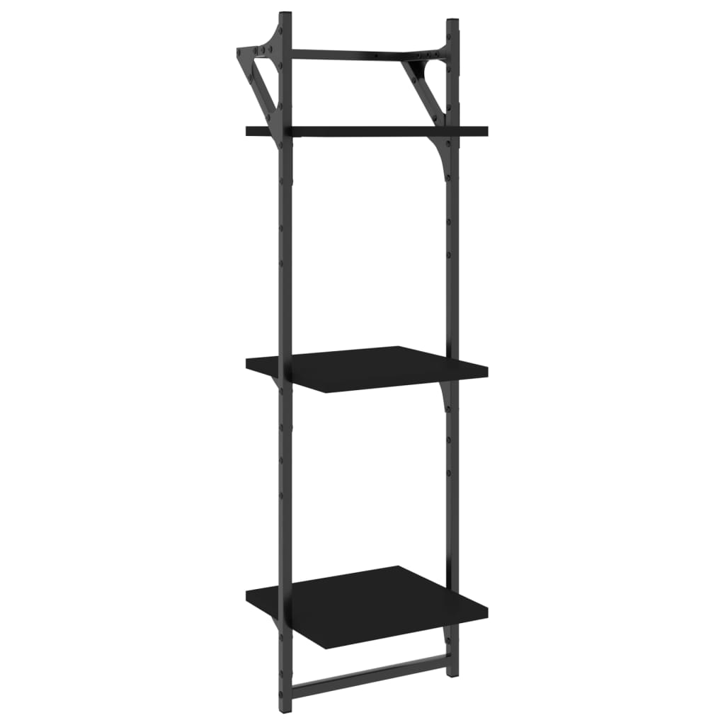 Wandregale mit 3 Ablagen & Stangen 2 Stk. Schwarz 30x25x100 cm - Pazzar.ch