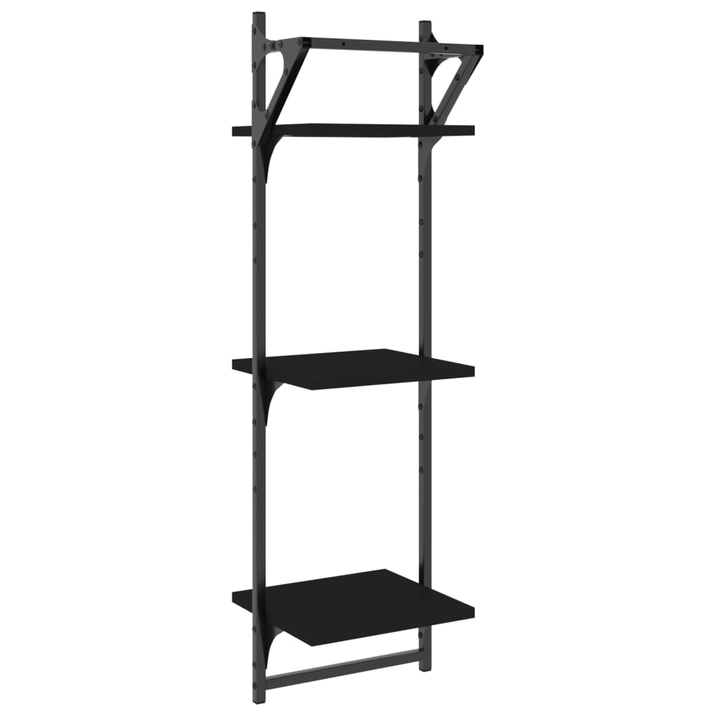 Wandregale mit 3 Ablagen & Stangen 2 Stk. Schwarz 30x25x100 cm - Pazzar.ch