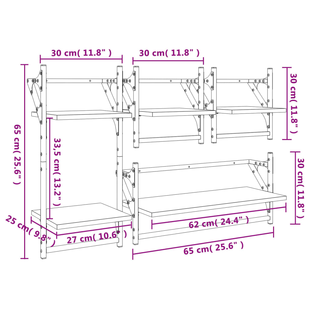 4-tlg. Wandregal-Set mit Stangen Braun Eichen-Optik - Pazzar.ch