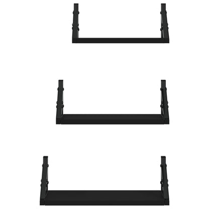 3-tlg. Wandregal-Set Schwarz Holzwerkstoff - Pazzar.ch
