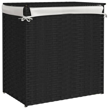 Wäschekorb mit 2 Fächern Schwarz 53x35x57 cm Poly Rattan - Pazzar.ch