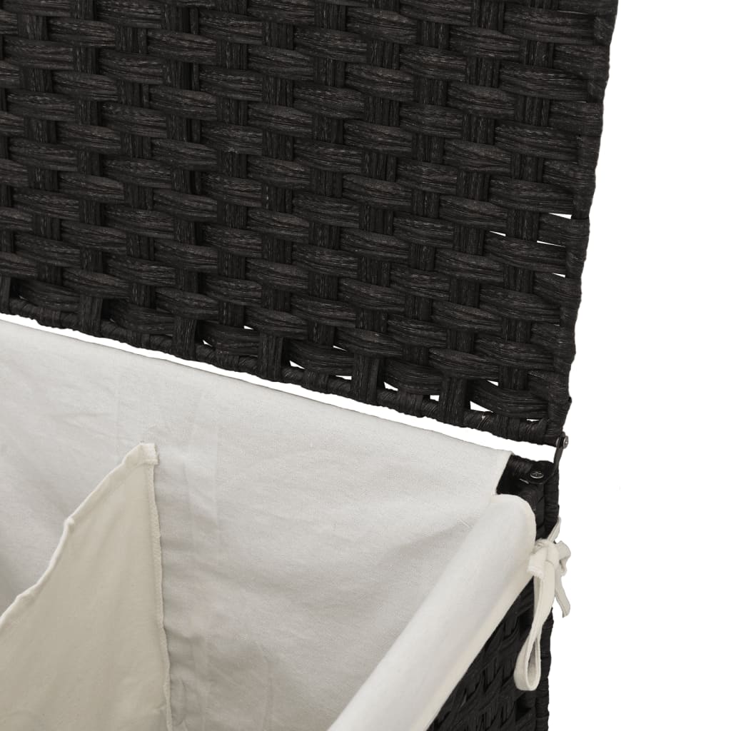 Wäschekorb mit 2 Fächern Schwarz 53x35x57 cm Poly Rattan - Pazzar.ch