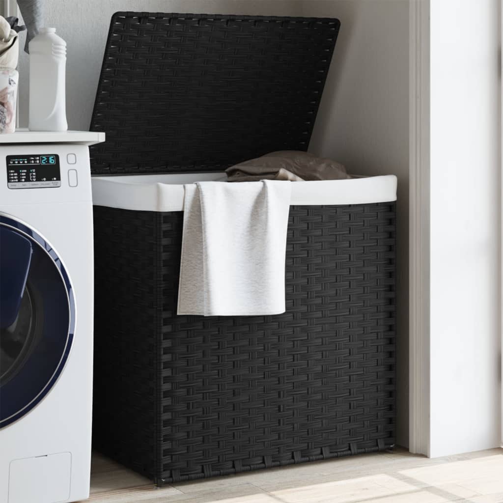 Wäschekorb mit 2 Fächern Schwarz 53x35x57 cm Poly Rattan - Pazzar.ch