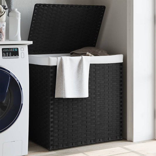 Wäschekorb mit 2 Fächern Schwarz 53x35x57 cm Poly Rattan - Pazzar.ch