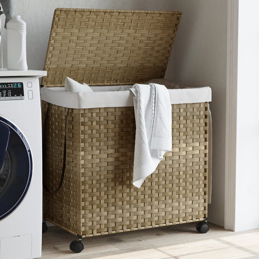 Wäschekorb mit Rollen 60x35x60,5 cm Rattan - Pazzar.ch