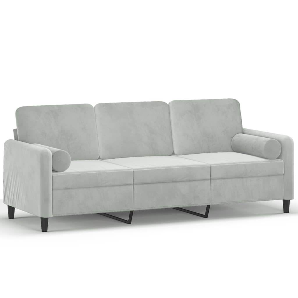 3-Sitzer-Sofa mit Zierkissen Hellgrau 180 cm Samt - Pazzar.ch
