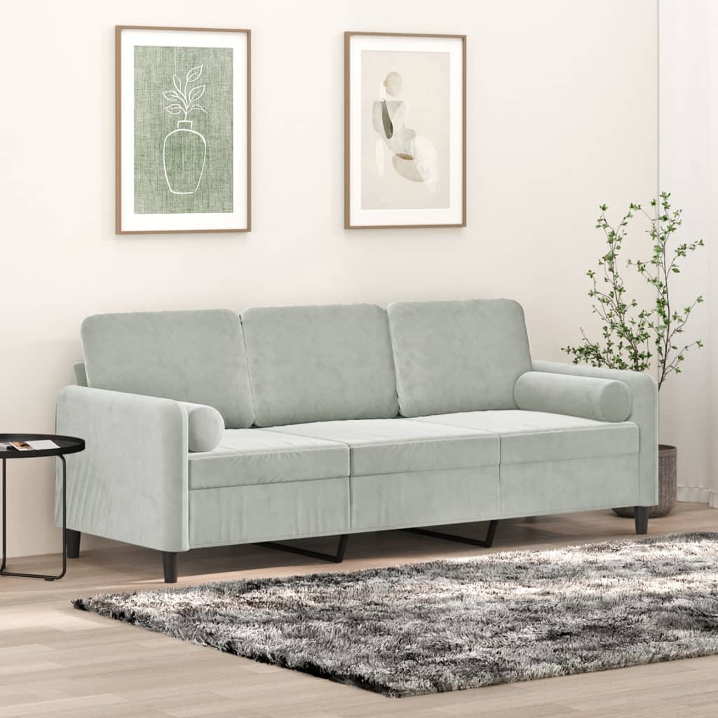 3-Sitzer-Sofa mit Zierkissen Hellgrau 180 cm Samt - Pazzar.ch