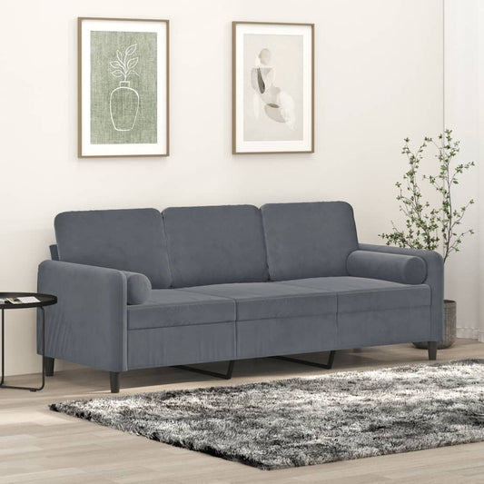 3-Sitzer-Sofa mit Zierkissen Dunkelgrau 180 cm Samt - Pazzar.ch