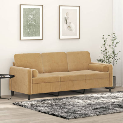 3-Sitzer-Sofa mit Zierkissen Braun 180 cm Samt - Pazzar.ch
