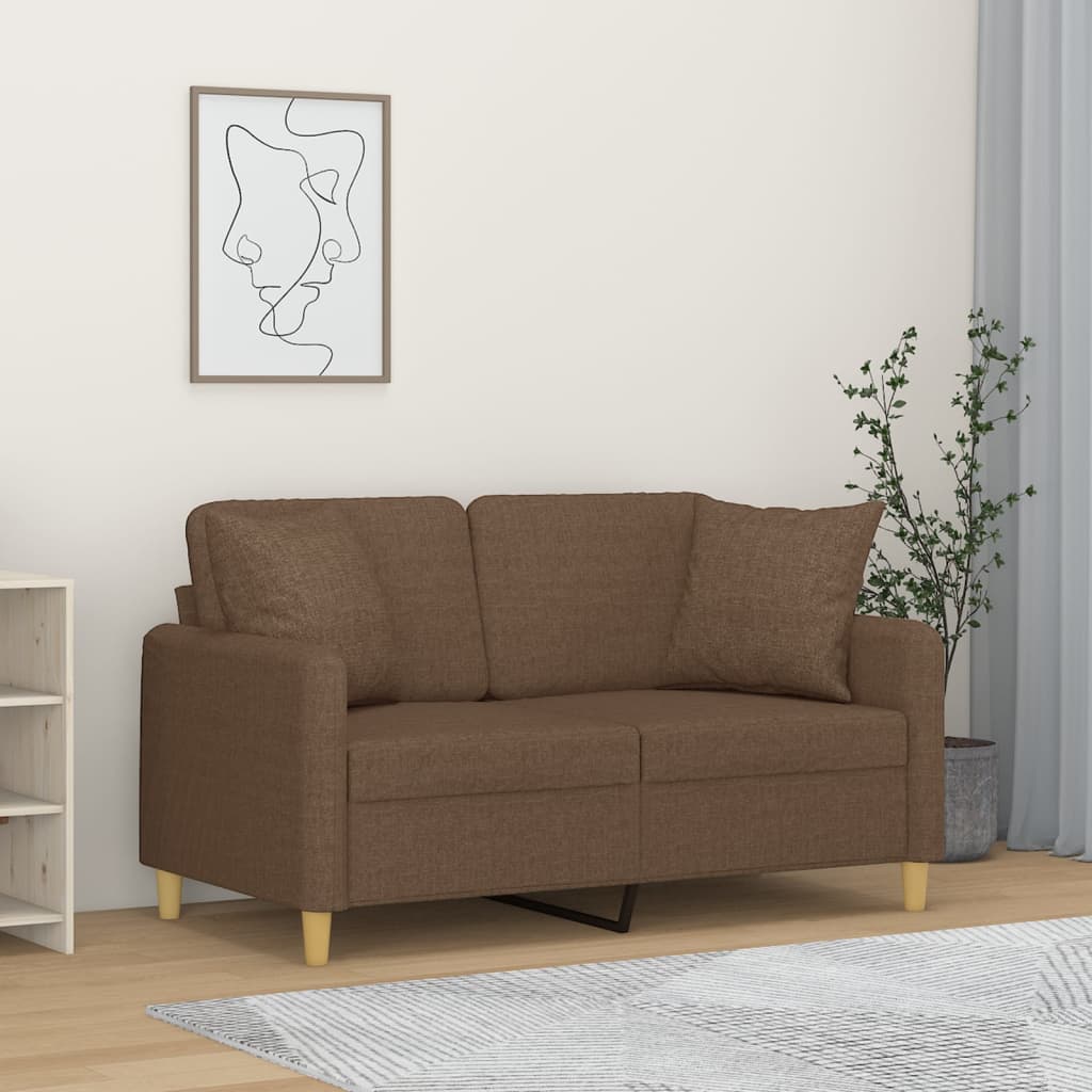 2-Sitzer-Sofa mit Zierkissen Braun 120 cm Stoff - Pazzar.ch