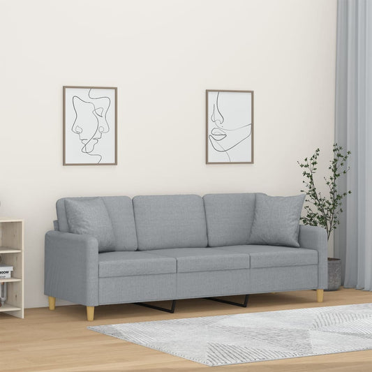 3-Sitzer-Sofa mit Zierkissen Hellgrau 180 cm Stoff - Pazzar.ch