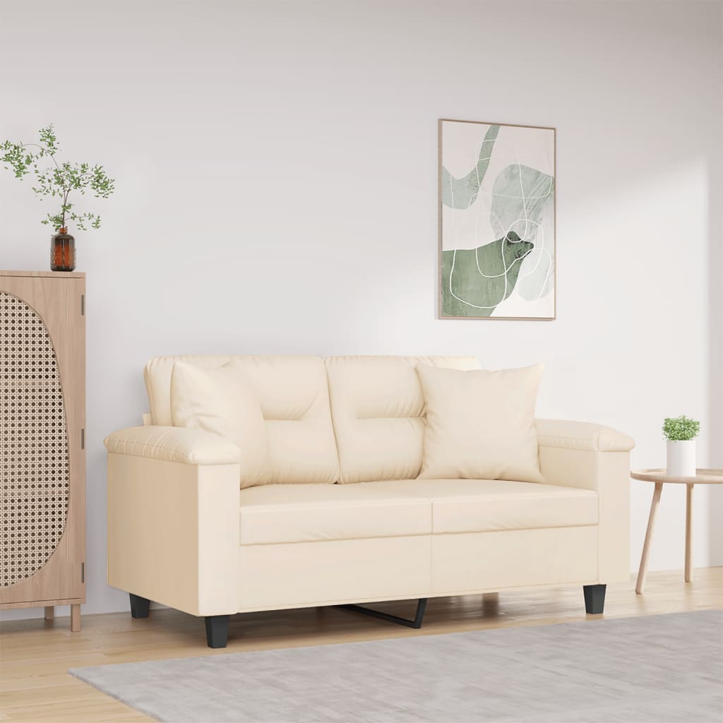 2-Sitzer-Sofa mit Kissen Beige 120 cm Mikrofasergewebe - Pazzar.ch