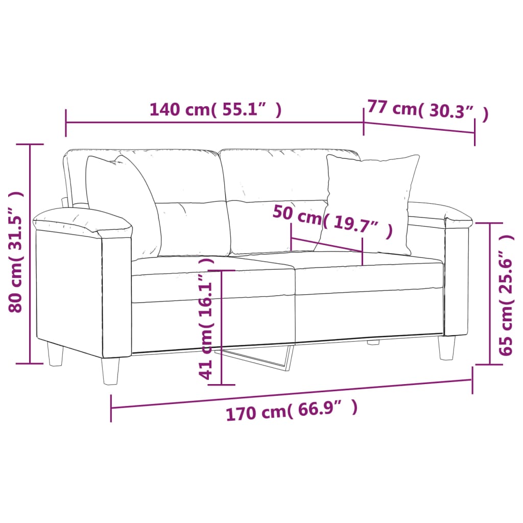 2-Sitzer-Sofa mit Kissen Dunkelgrau 140 cm Mikrofasergewebe - Pazzar.ch