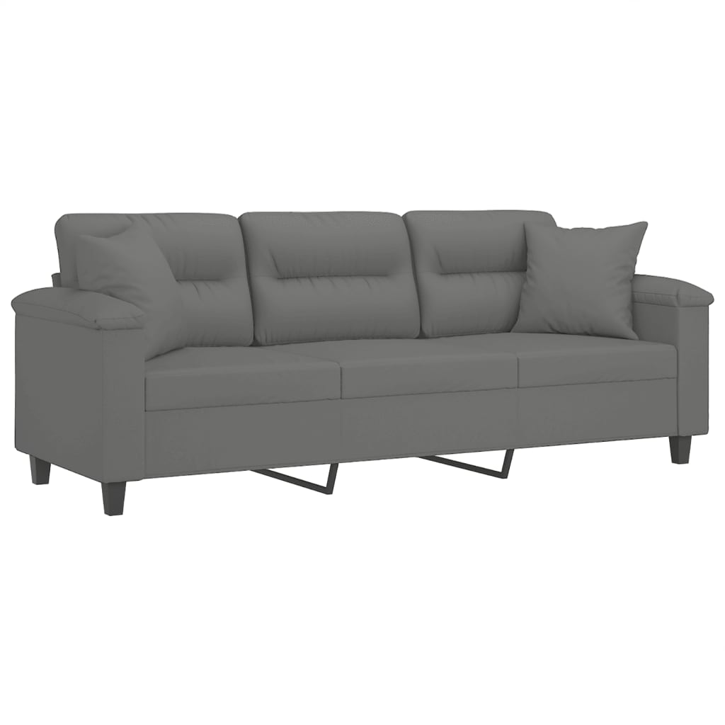 3-Sitzer-Sofa mit Kissen Dunkelgrau 180 cm Mikrofasergewebe - Pazzar.ch