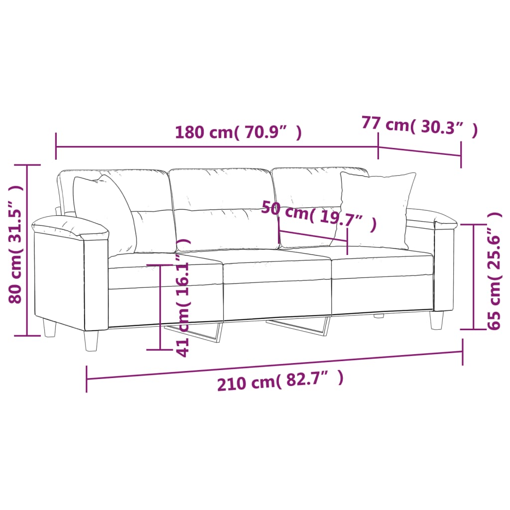 3-Sitzer-Sofa mit Kissen Dunkelgrau 180 cm Mikrofasergewebe - Pazzar.ch