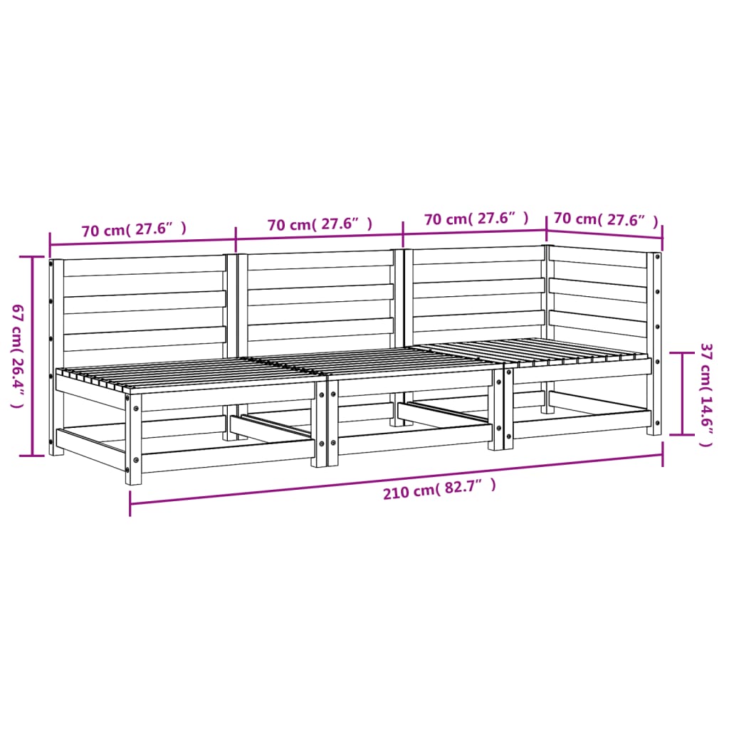 Gartensofa 3-Sitzer Weiß Massivholz Kiefer - Pazzar.ch