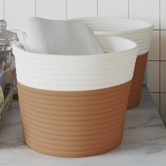 Aufbewahrungskörbe 2 Stk. Braun und Weiß Ø24x18 cm Baumwolle - Pazzar.ch