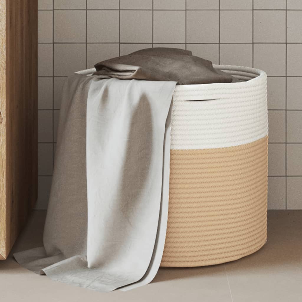 Aufbewahrungskorb Beige und Weiß Ø40x35 cm Baumwolle - Pazzar.ch