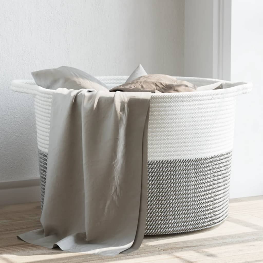 Wäschekorb Grau und Weiß Ø55x36 cm Baumwolle - Pazzar.ch