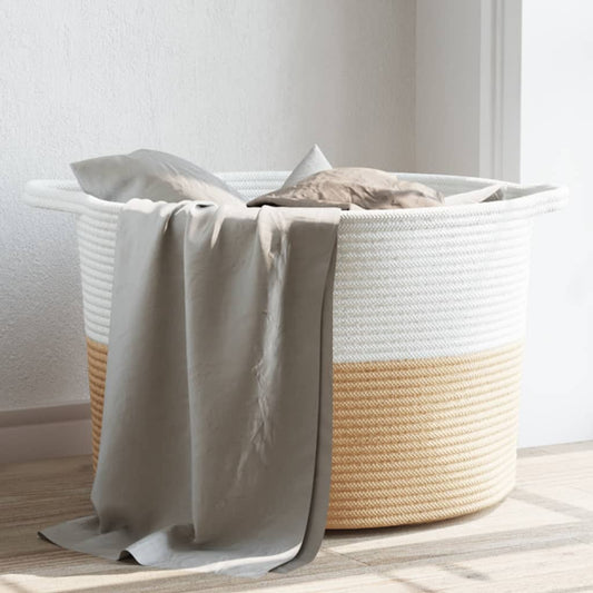 Wäschekorb Beige und Weiß Ø55x36 cm Baumwolle - Pazzar.ch