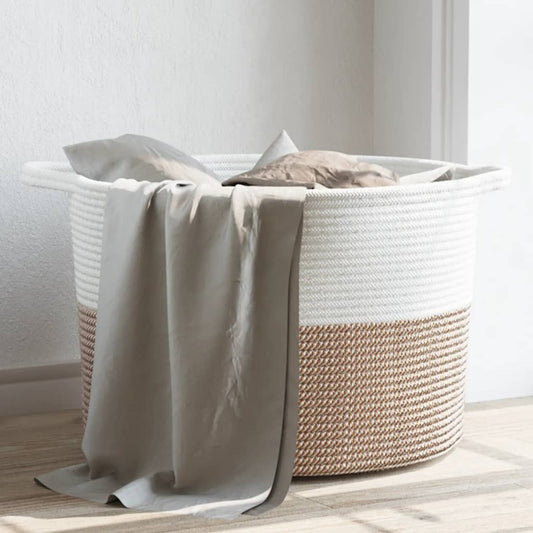 Wäschekorb Braun und Weiß Ø55x36 cm Baumwolle - Pazzar.ch