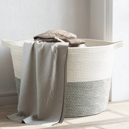 Wäschekorb Grau und Weiß Ø60x36 cm Baumwolle - Pazzar.ch