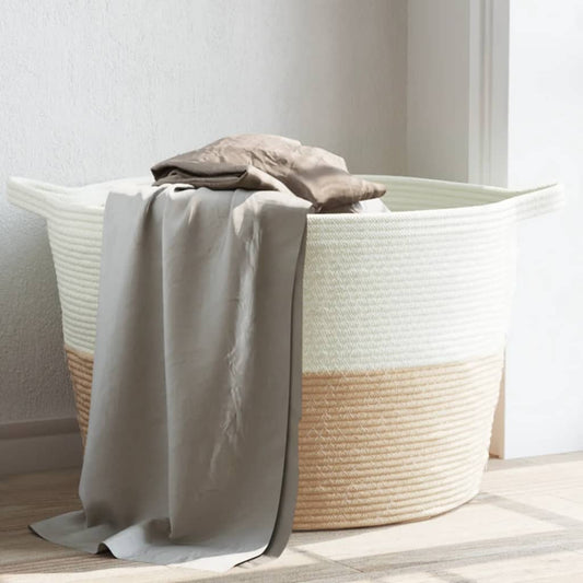 Wäschekorb Beige und Weiß Ø60x36 cm Baumwolle - Pazzar.ch