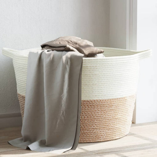 Wäschekorb Braun und Weiß Ø60x36 cm Baumwolle - Pazzar.ch