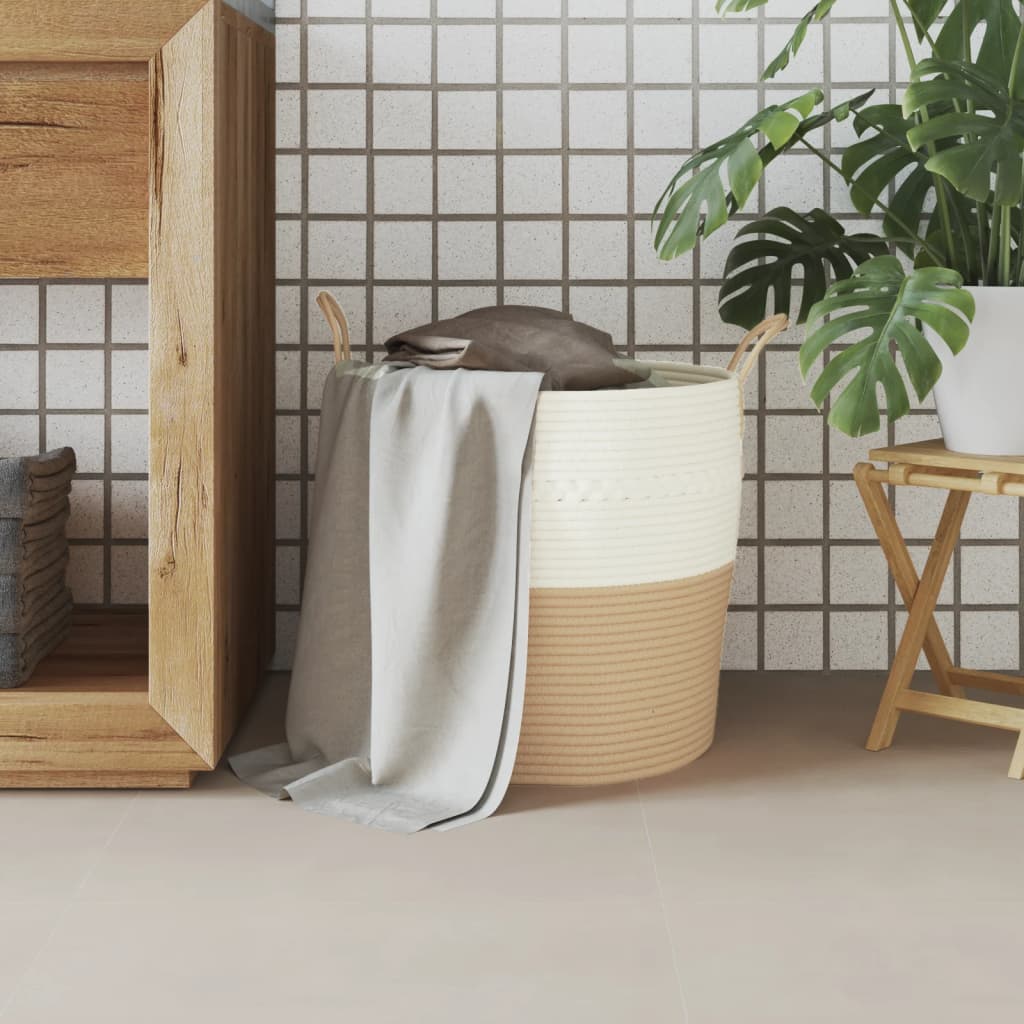 Aufbewahrungskorb Beige und Weiß Ø43x38 cm Baumwolle - Pazzar.ch