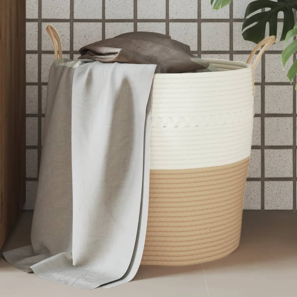 Aufbewahrungskorb Beige und Weiß Ø43x38 cm Baumwolle - Pazzar.ch