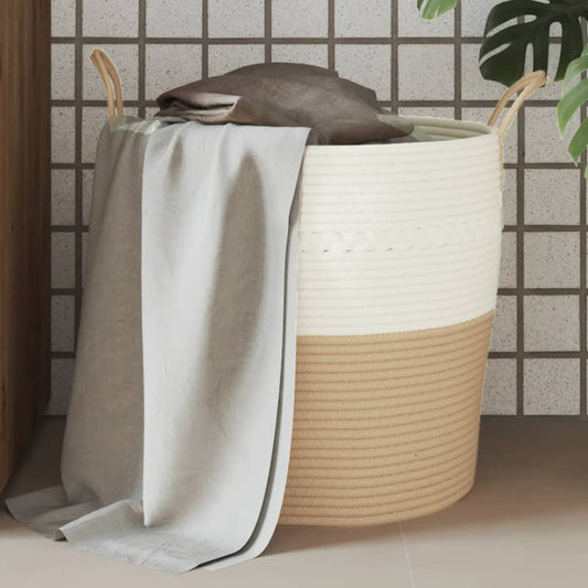 Aufbewahrungskorb Beige und Weiß Ø43x38 cm Baumwolle - Pazzar.ch
