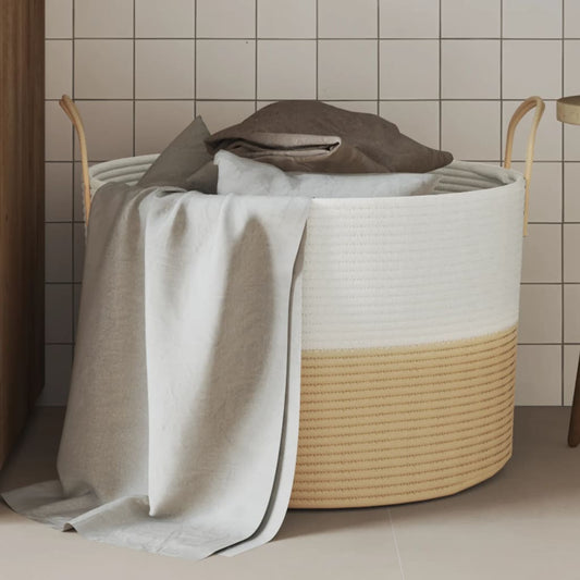 Aufbewahrungskorb Beige und Weiß Ø51x33 cm Baumwolle - Pazzar.ch