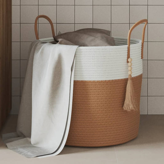 Aufbewahrungskorb Braun und Weiß Ø40x35 cm Baumwolle - Pazzar.ch