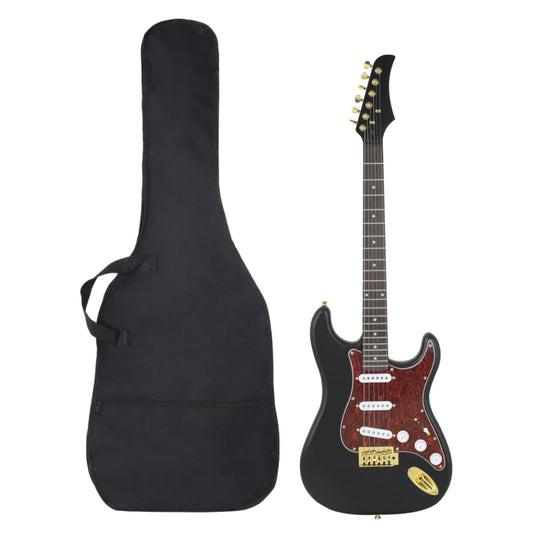 E-Gitarre für Anfänger mit Tasche Schwarz und Gold 4/4 39" - Pazzar.ch