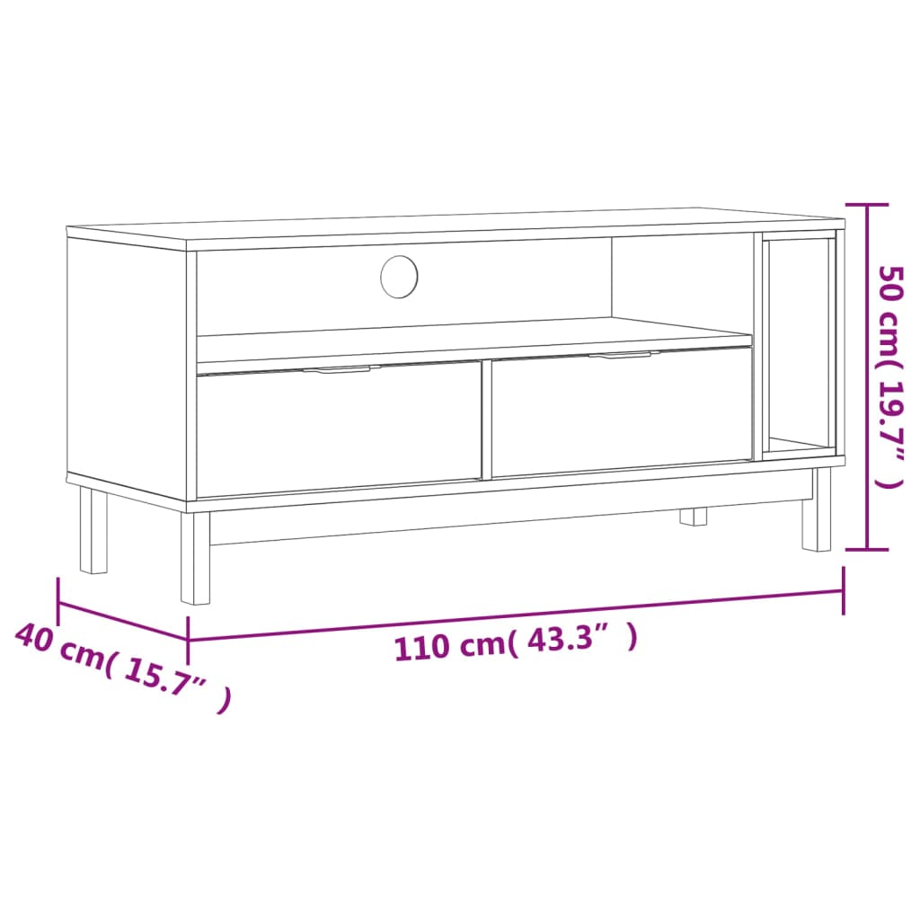 TV-Schrank FLAM 110x40x50 cm Massivholz Kiefer - Pazzar.ch