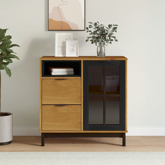 Sideboard mit Glastür FLAM 80x40x80 cm Massivholz Kiefer - Pazzar.ch