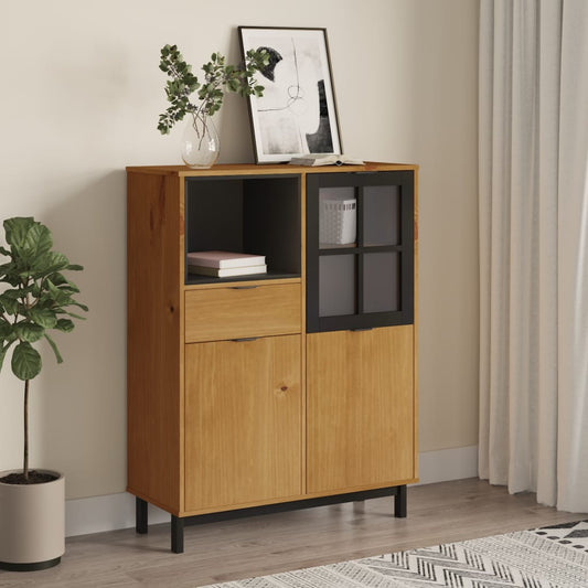 Highboard mit Glastür FLAM 92x40x122,5 cm Massivholz Kiefer - Pazzar.ch