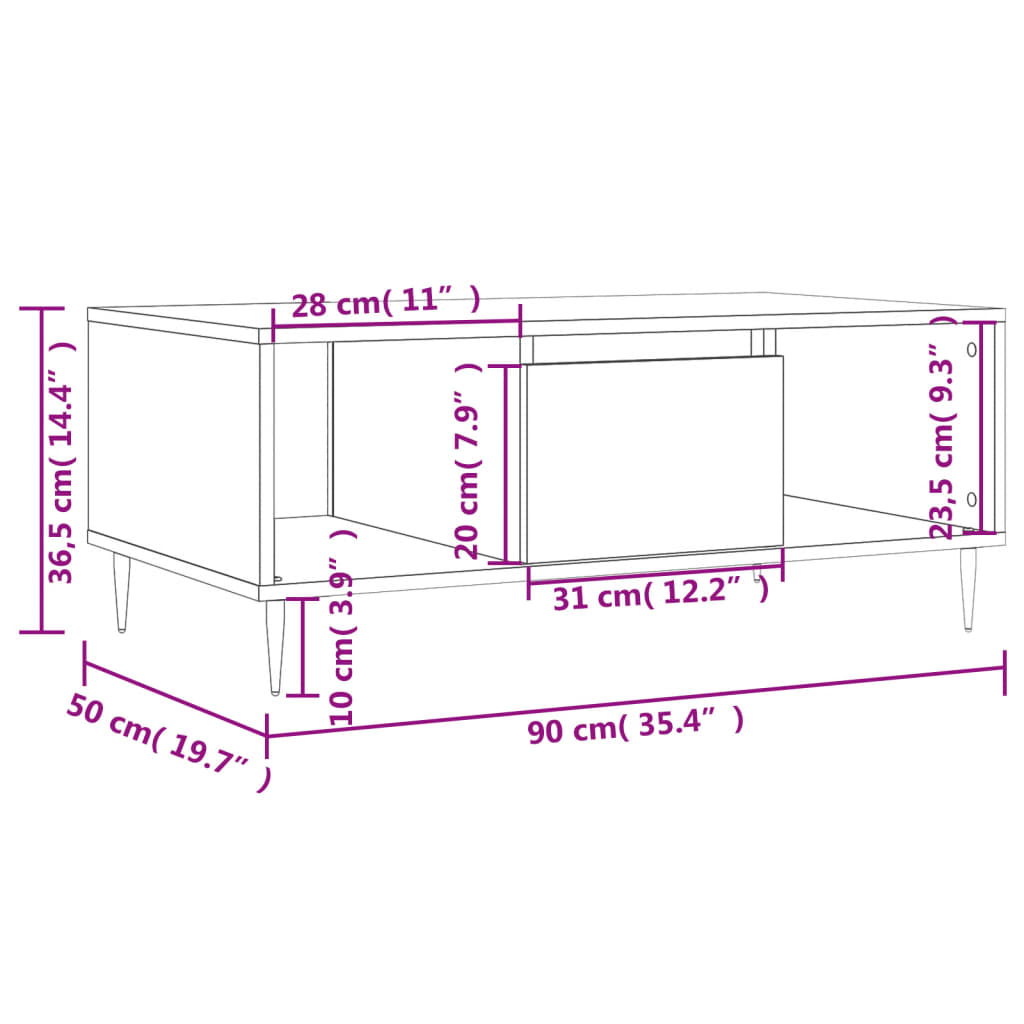 Couchtisch Schwarz 90x50x36,5 cm Holzwerkstoff - Pazzar.ch