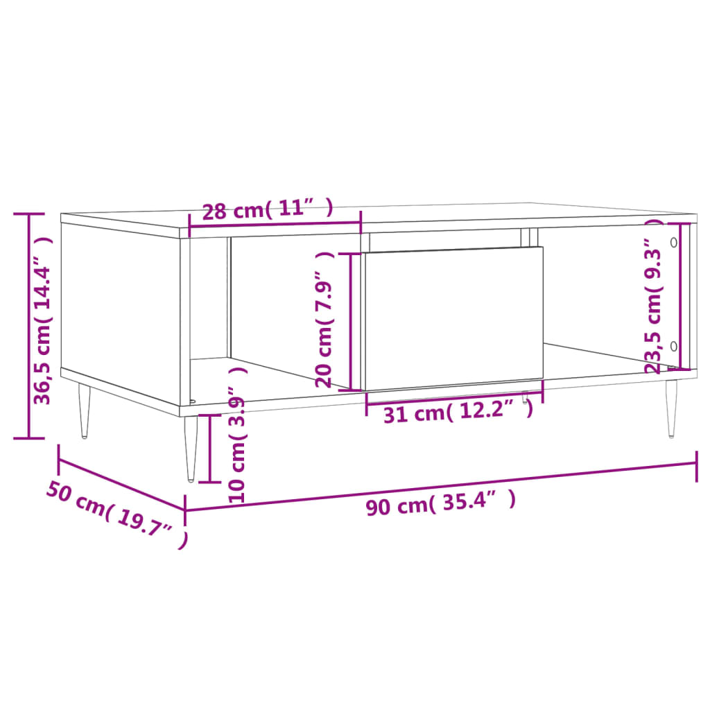 Couchtisch Braun Eichen-Optik 90x50x36,5 cm Holzwerkstoff - Pazzar.ch