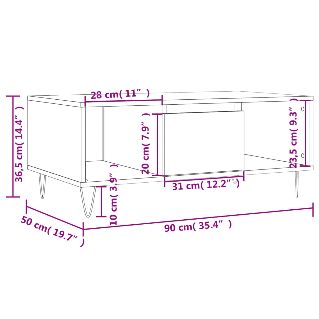 Couchtisch Hochglanz-Weiß 90x50x36,5 cm Holzwerkstoff - Pazzar.ch