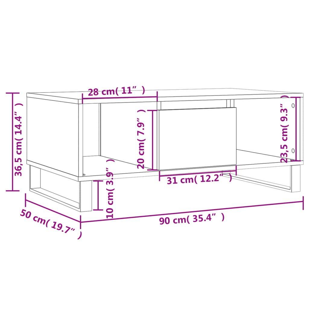 Couchtisch Braun Eichen-Optik 90x50x36,5 cm Holzwerkstoff - Pazzar.ch