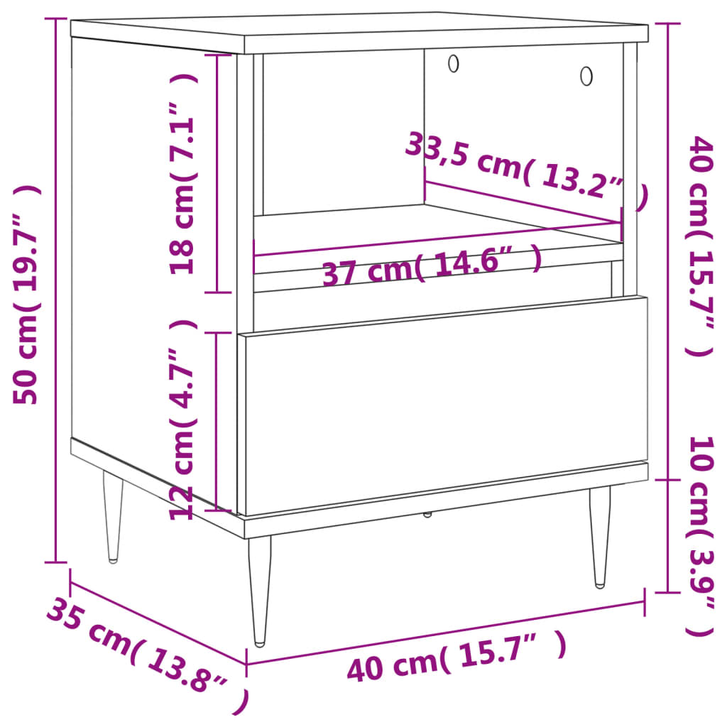 Nachttisch Grau Sonoma 40x35x50 cm Holzwerkstoff - Pazzar.ch