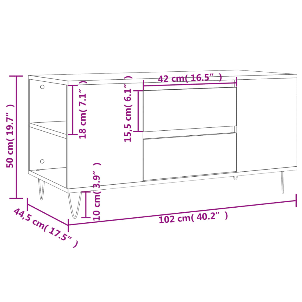 Couchtisch Braun Eichen-Optik 102x44,5x50 cm Holzwerkstoff - Pazzar.ch