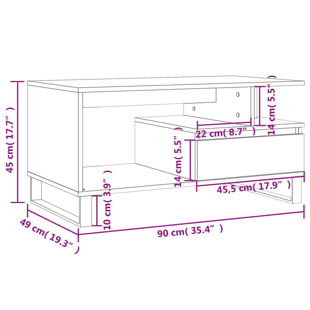 Couchtisch Weiß 90x49x45 cm Holzwerkstoff - Pazzar.ch