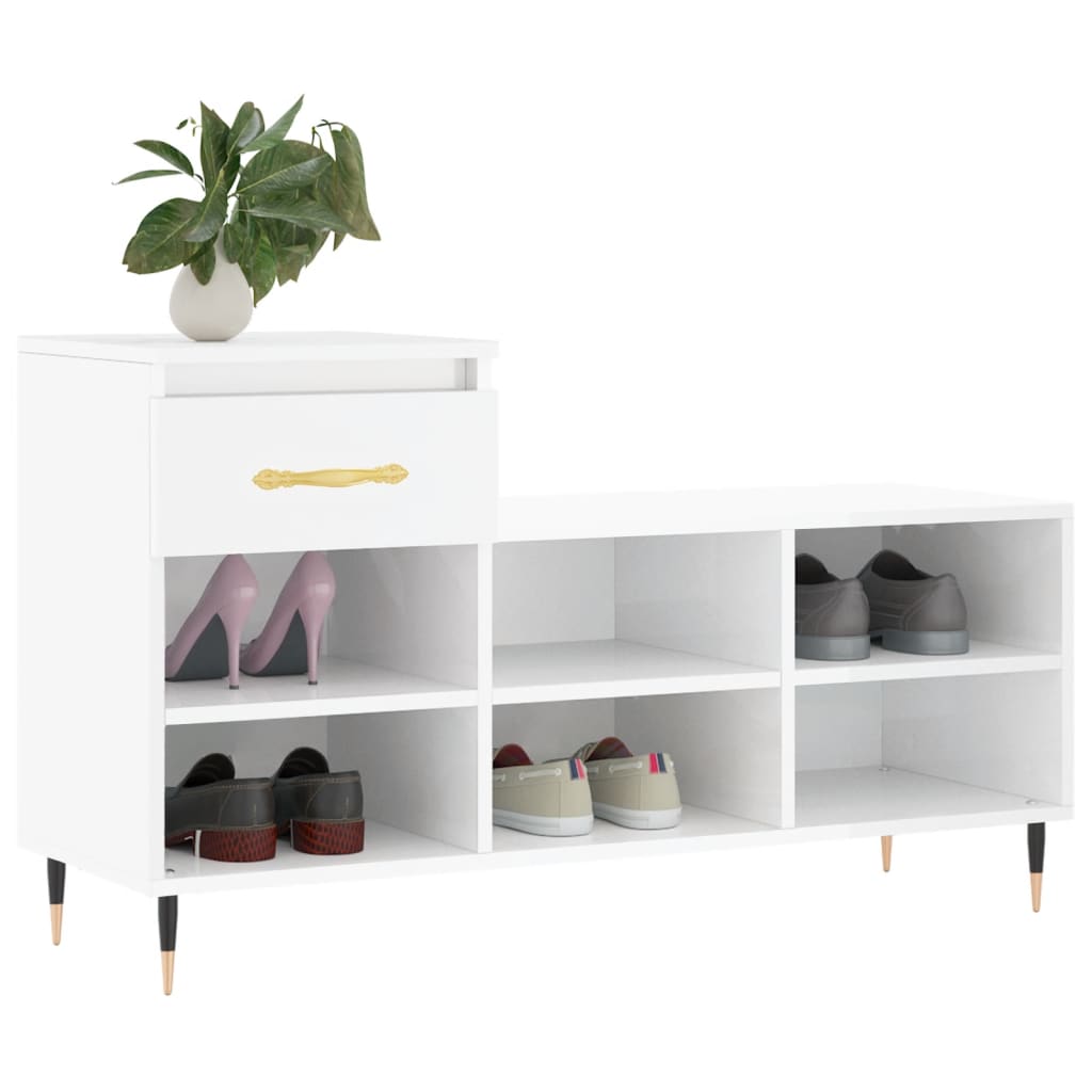 Schuhregal Hochglanz-Weiß 102x36x60 cm Holzwerkstoff - Pazzar.ch