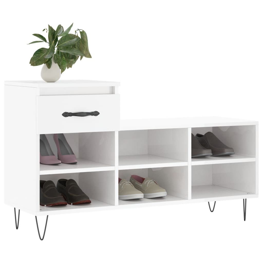 Schuhregal Hochglanz-Weiß 102x36x60 cm Holzwerkstoff - Pazzar.ch
