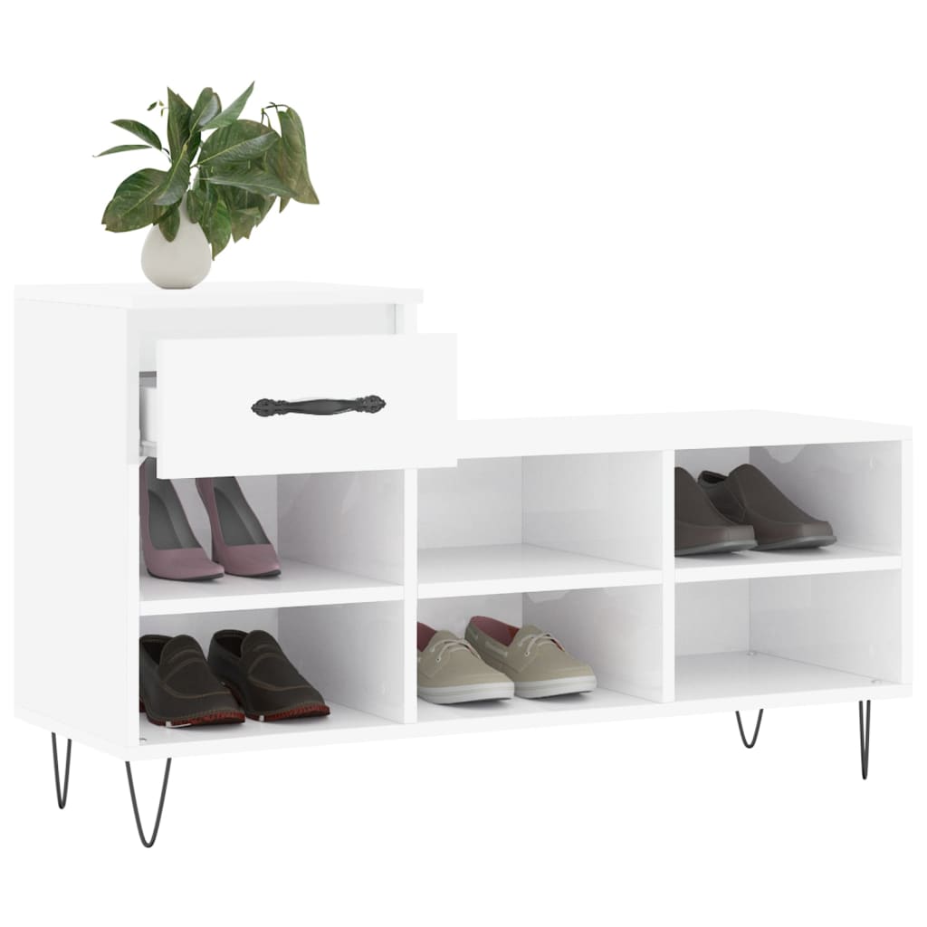 Schuhregal Hochglanz-Weiß 102x36x60 cm Holzwerkstoff - Pazzar.ch