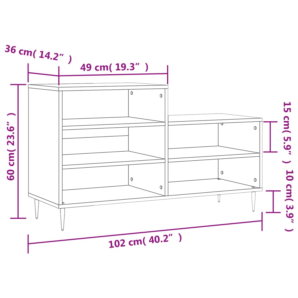 Schuhregal Betongrau 102x36x60 cm Holzwerkstoff - Pazzar.ch