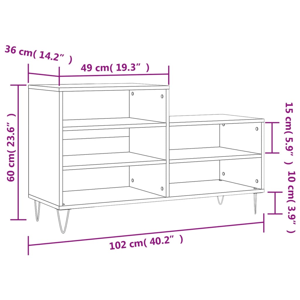 Schuhregal Hochglanz-Weiß 102x36x60 cm Holzwerkstoff - Pazzar.ch