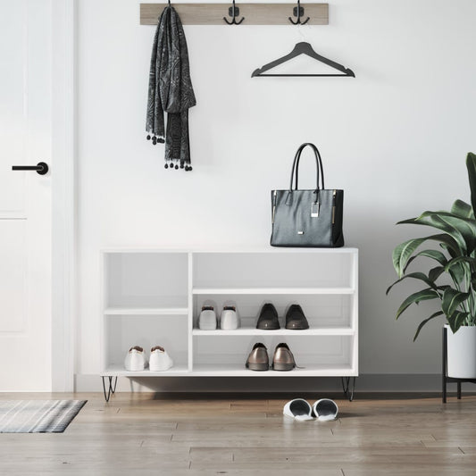 Schuhregal Hochglanz-Weiß 102x36x60 cm Holzwerkstoff - Pazzar.ch